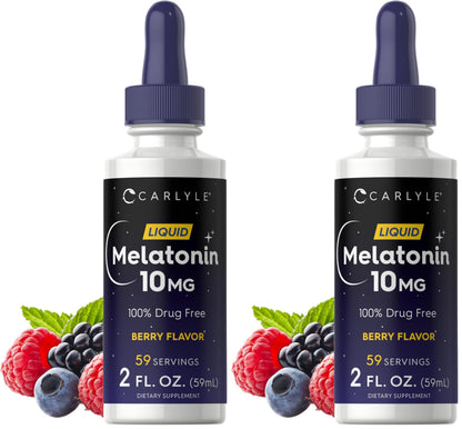 Carlyle Melatonin 10mg Liquid Drops – Berry Flavor, 2 fl oz, Non-GMO, Vegetarian (Pack of 2)