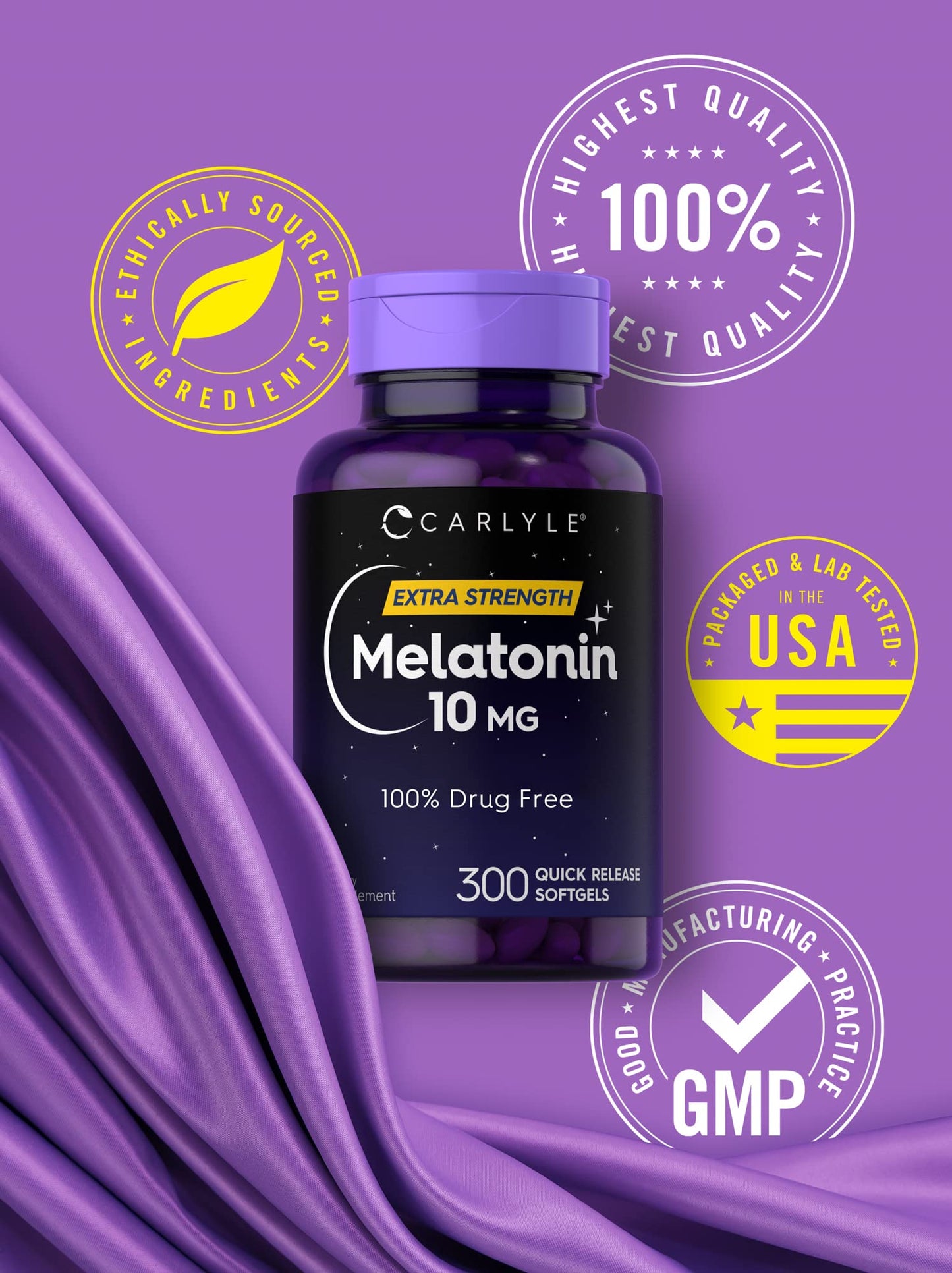 Carlyle Melatonin 10mg Softgels – 300 Count, Extra Strength for Adults | Non-GMO & Gluten Free