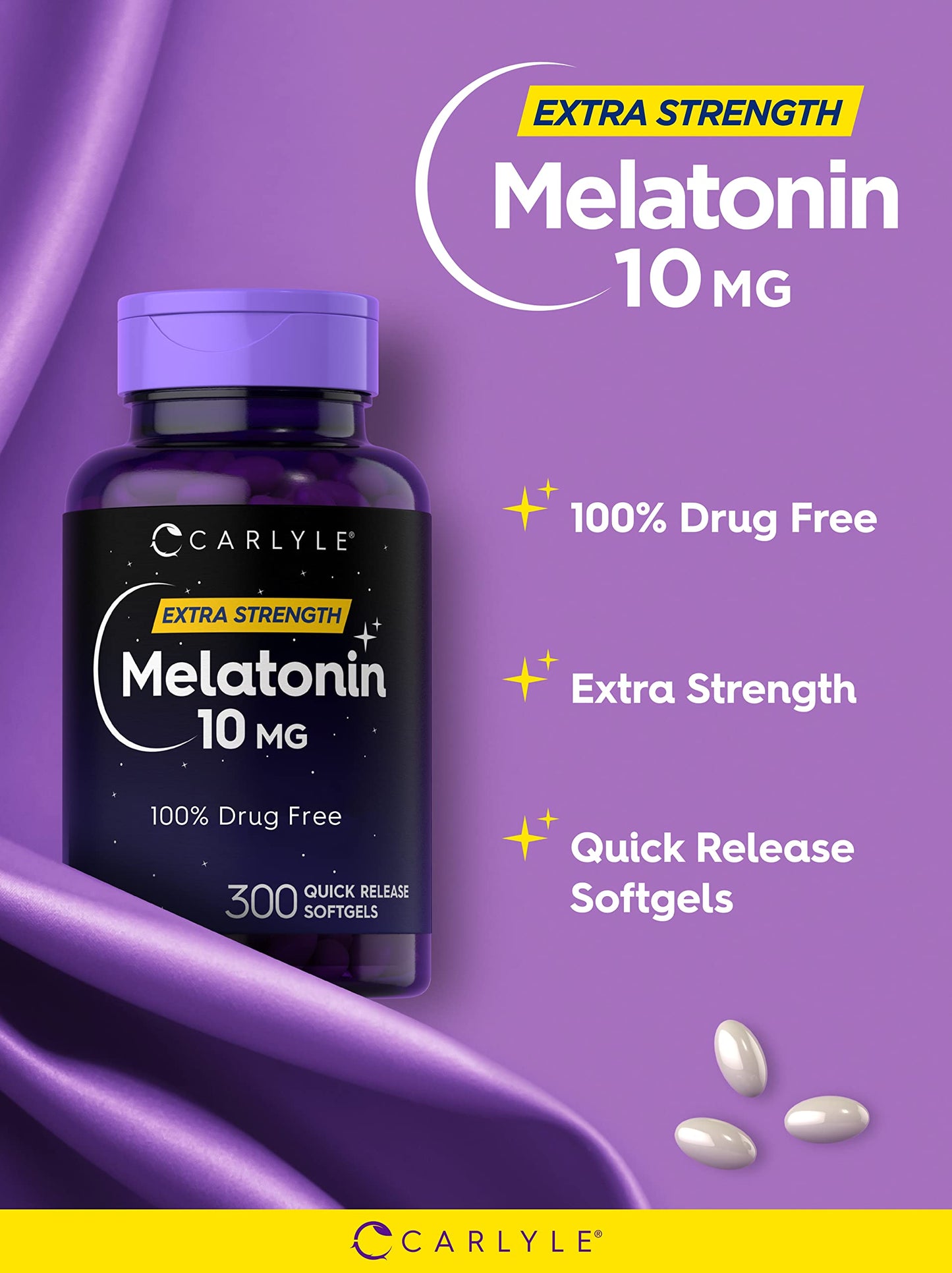 Carlyle Melatonin 10mg Softgels – 300 Count, Extra Strength for Adults | Non-GMO & Gluten Free
