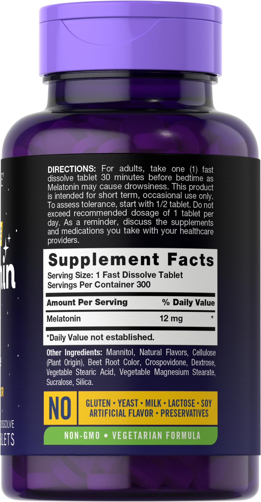 Carlyle Melatonin 12 mg Fast Dissolve – 300 Tablets | Berry Flavor | Drug Free, Vegetarian, Non-GMO, Gluten Free
