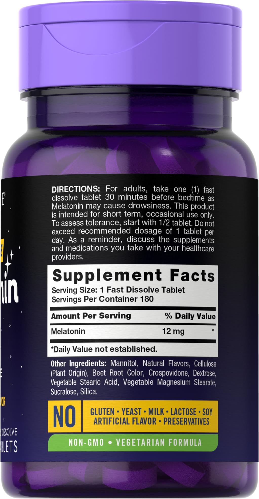 Carlyle Melatonin 12 mg Fast Dissolve – 180 Tablets | Berry Flavor, Gluten Free