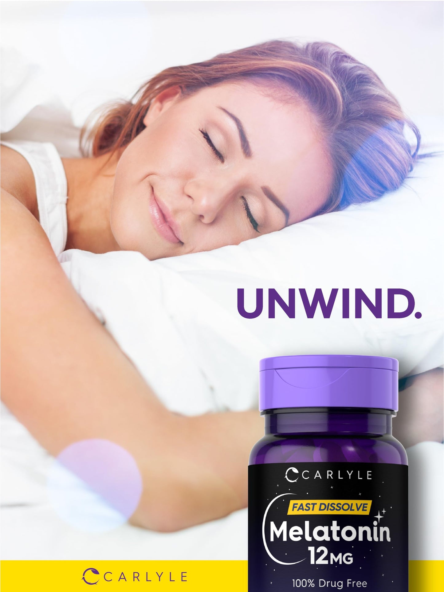 Carlyle Melatonin 12 mg Fast Dissolve – 180 Tablets | Berry Flavor, Gluten Free