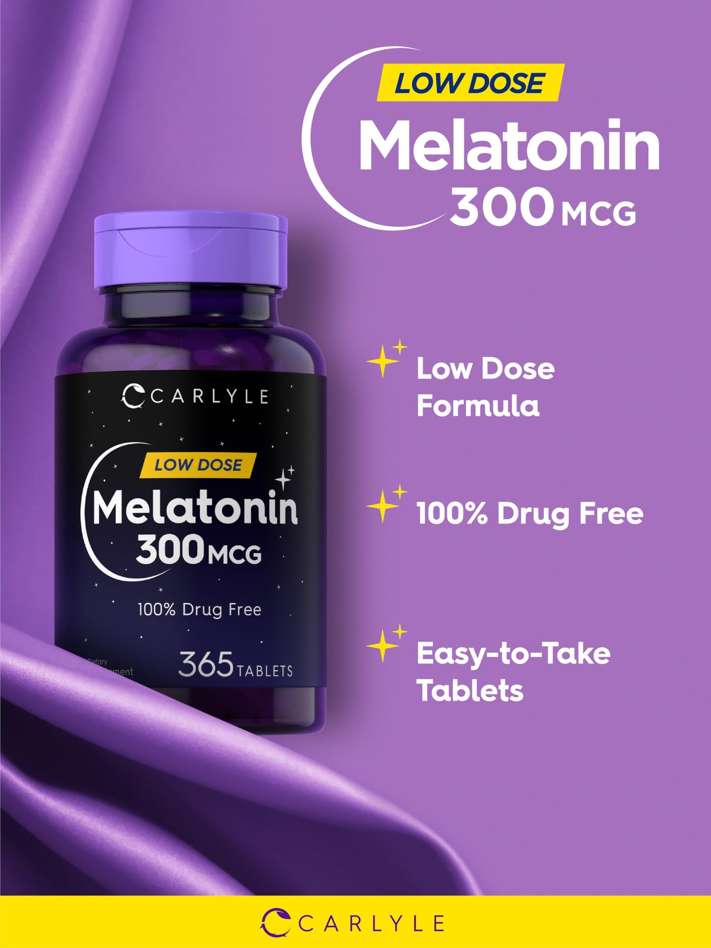 Carlyle Melatonin 300 mcg - 365 Tablets | Low Dose, Vegetarian, Gluten Free