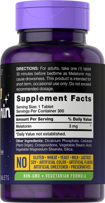 Carlyle Melatonin 3mg – 300 Tablets | Drug-Free, Gluten-Free, Vegetarian