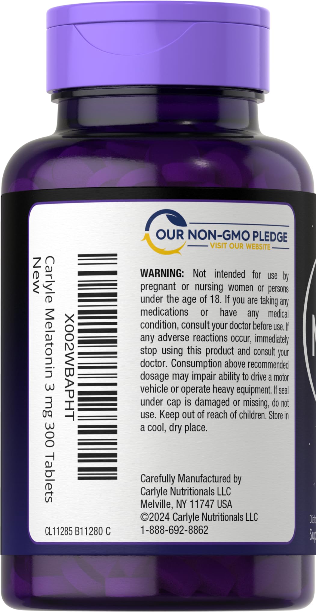 Carlyle Melatonin 3mg – 300 Tablets | Drug-Free, Gluten-Free, Vegetarian