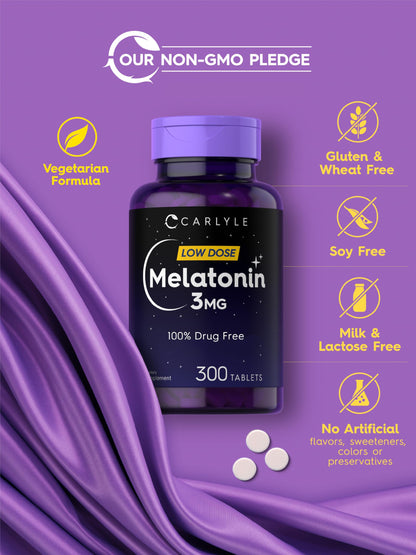 Carlyle Melatonin 3mg – 300 Tablets | Drug-Free, Gluten-Free, Vegetarian