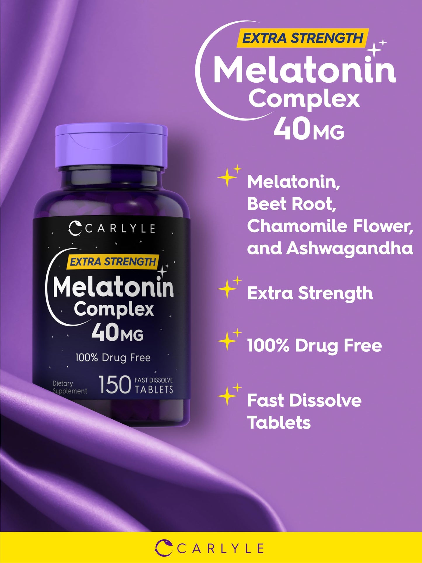 Carlyle Melatonin 40mg Complex – 150 Fast-Dissolve Tablets | Extra Strength