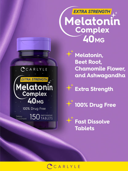Carlyle Melatonin 40mg Complex – 150 Fast-Dissolve Tablets | Extra Strength