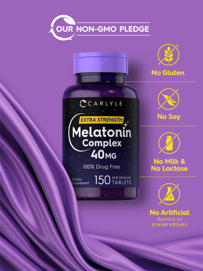 Carlyle Melatonin 40mg Complex – 150 Fast-Dissolve Tablets | Extra Strength