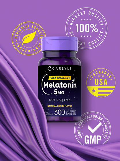 Carlyle Melatonin 5 mg Fast Dissolve, Berry – 300 Tablets | Vegetarian