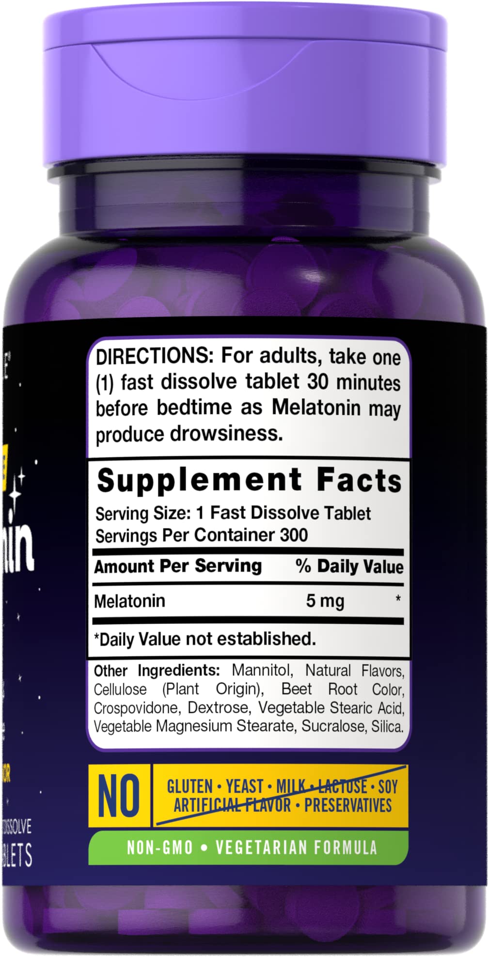Carlyle Melatonin 5 mg Fast Dissolve, Berry – 300 Tablets | Vegetarian