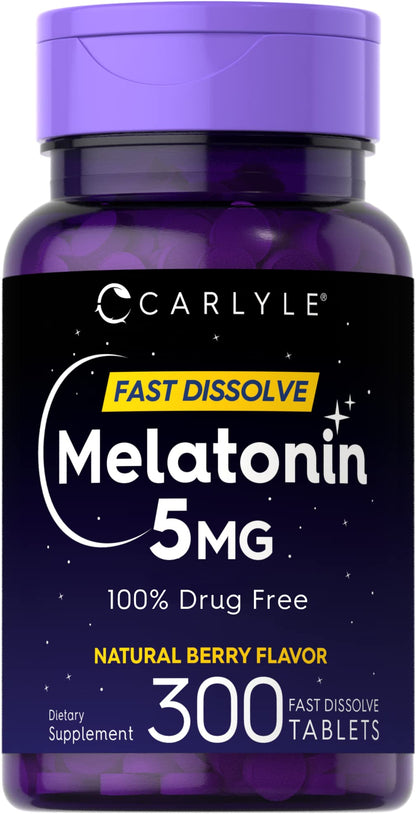 Carlyle Melatonin 5 mg Fast Dissolve, Berry – 300 Tablets | Vegetarian