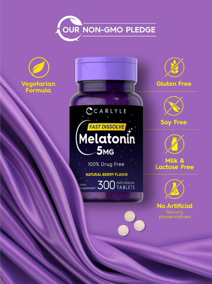 Carlyle Melatonin 5 mg Fast Dissolve, Berry – 300 Tablets | Vegetarian