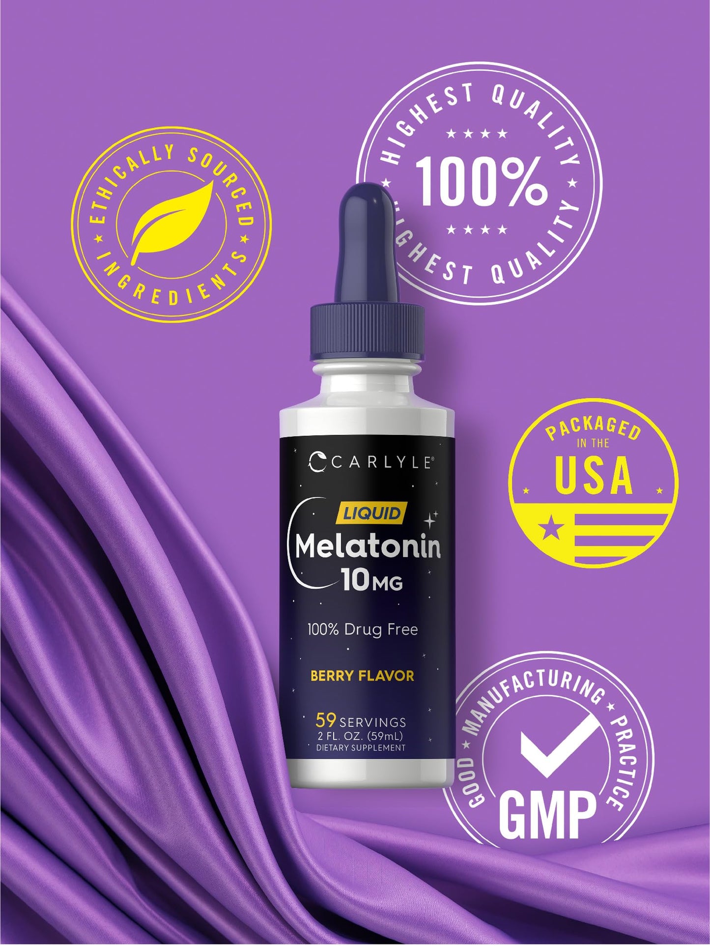 Carlyle Melatonin 10mg Liquid Drops – Berry Flavor, 2 fl oz, Non-GMO, Vegetarian (Pack of 2)