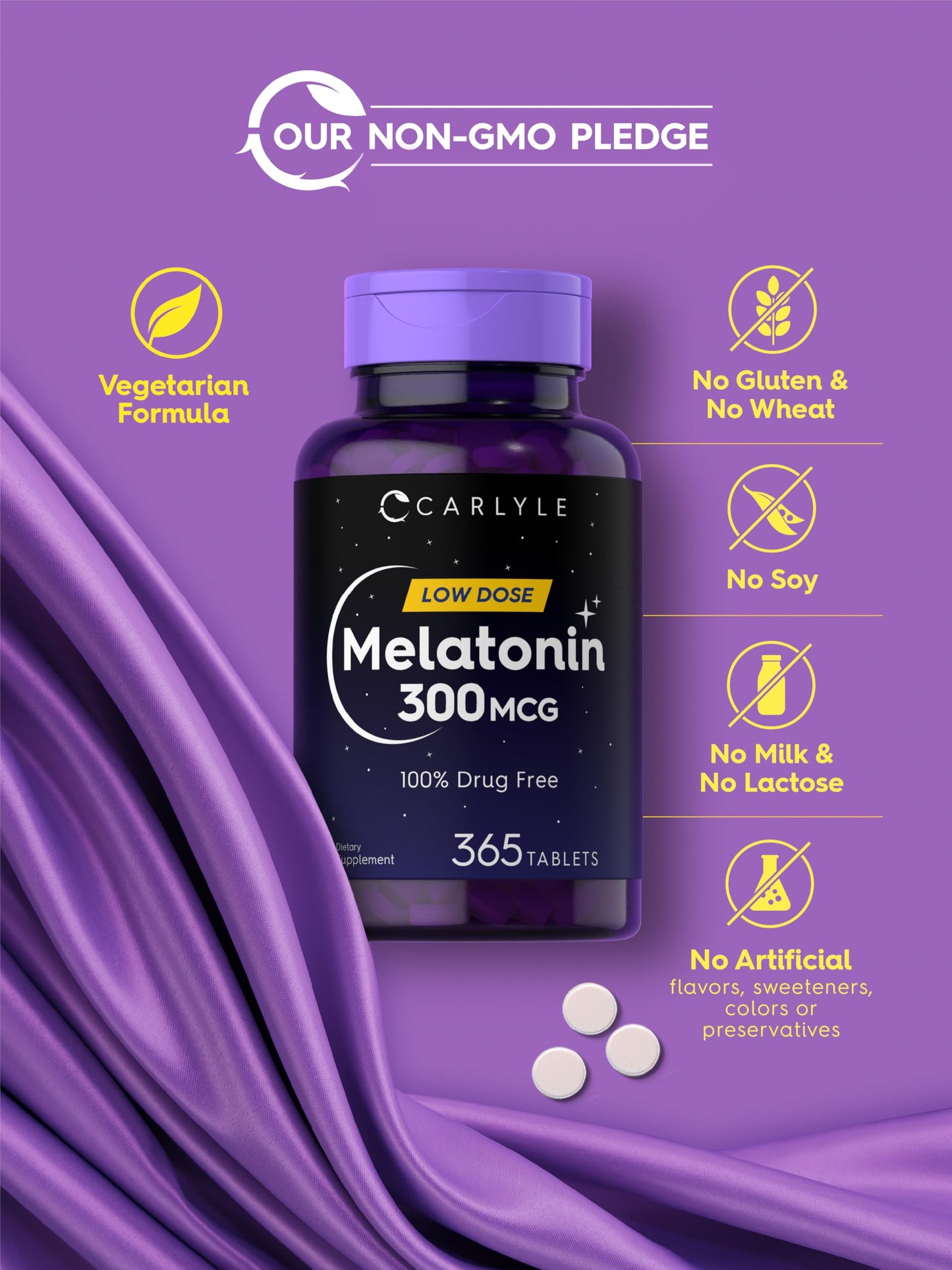 Carlyle Melatonin 300 mcg - 365 Tablets | Low Dose, Vegetarian, Gluten Free