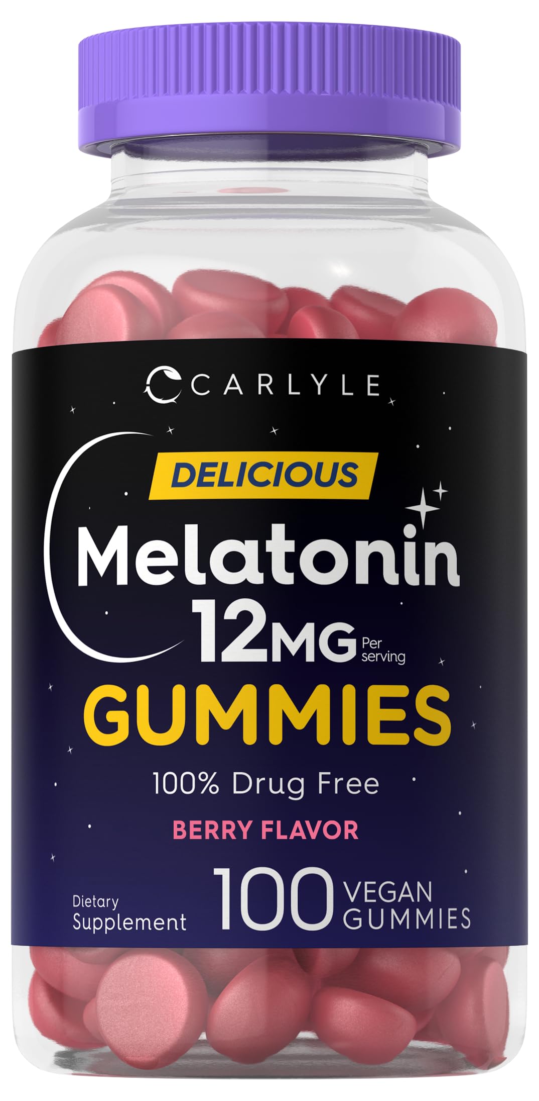 Carlyle Melatonin Gummies 12mg - Berry Flavor, 100 Count | Vegan, Non-GMO, Gluten Free