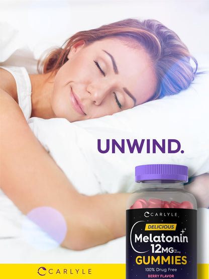 Carlyle Melatonin Gummies 12mg - Berry Flavor, 100 Count | Vegan, Non-GMO, Gluten Free
