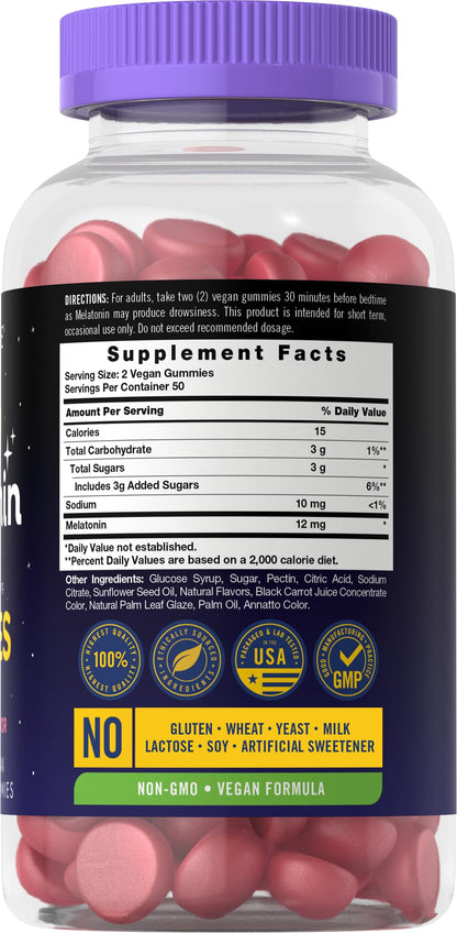 Carlyle Melatonin Gummies 12mg - 100 Count Berry (Pack of 2) | Vegan, Non-GMO, Gluten Free