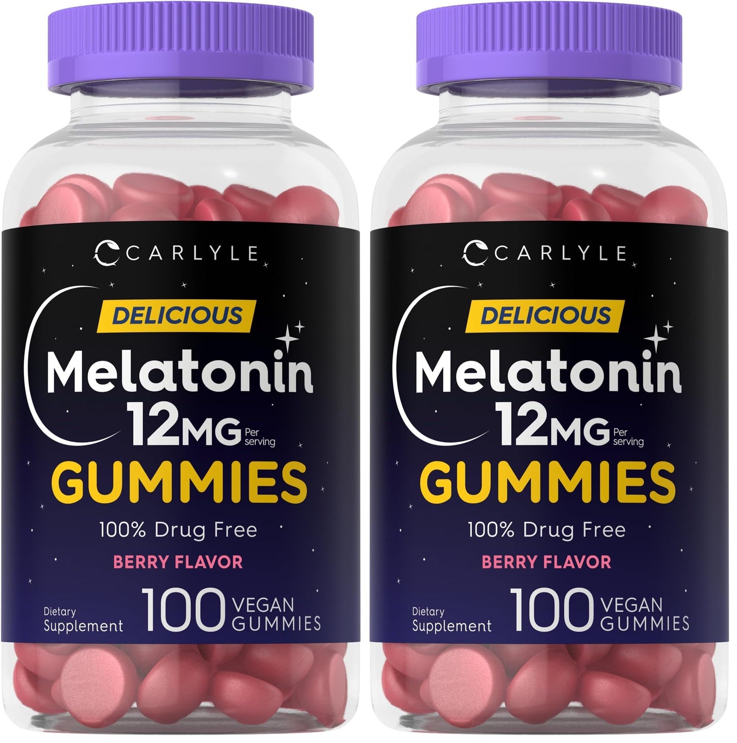 Carlyle Melatonin Gummies 12mg - 100 Count Berry (Pack of 2) | Vegan, Non-GMO, Gluten Free