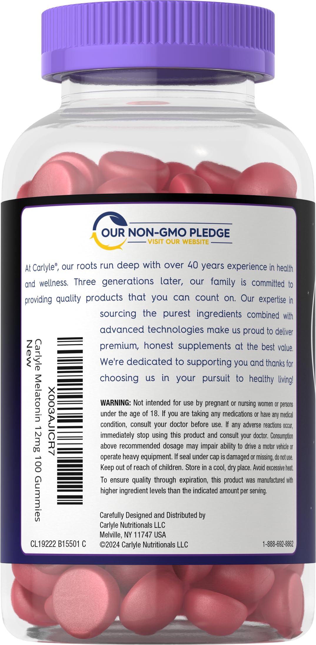 Carlyle Melatonin Gummies 12mg - 100 Count Berry (Pack of 2) | Vegan, Non-GMO, Gluten Free