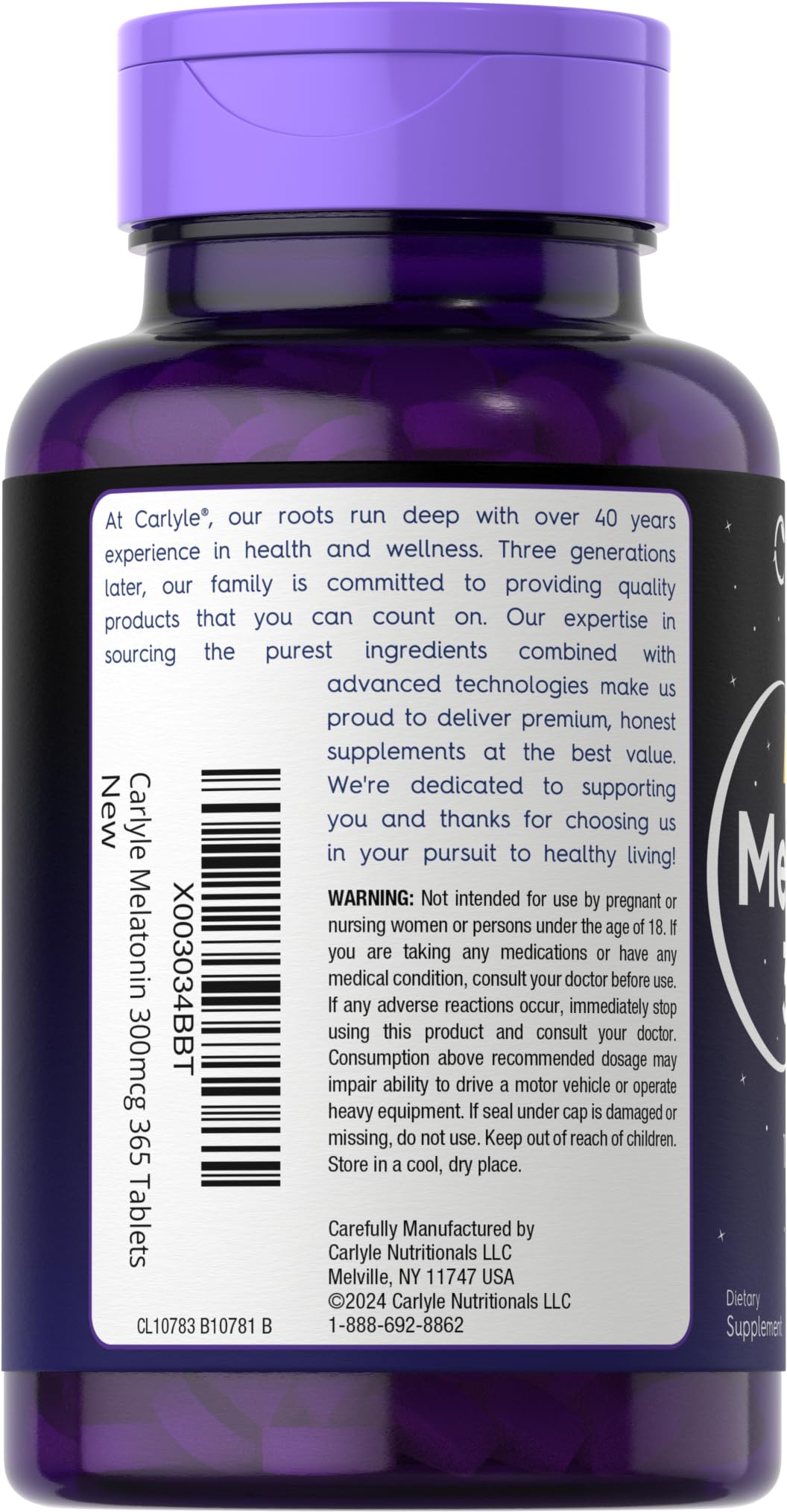 Carlyle Melatonin 300 mcg - 365 Tablets | Low Dose, Vegetarian, Gluten Free