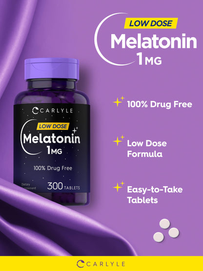 Carlyle Melatonin 1 mg - 300 Low-Dose Tablets - Vegetarian, Non-GMO, Gluten Free