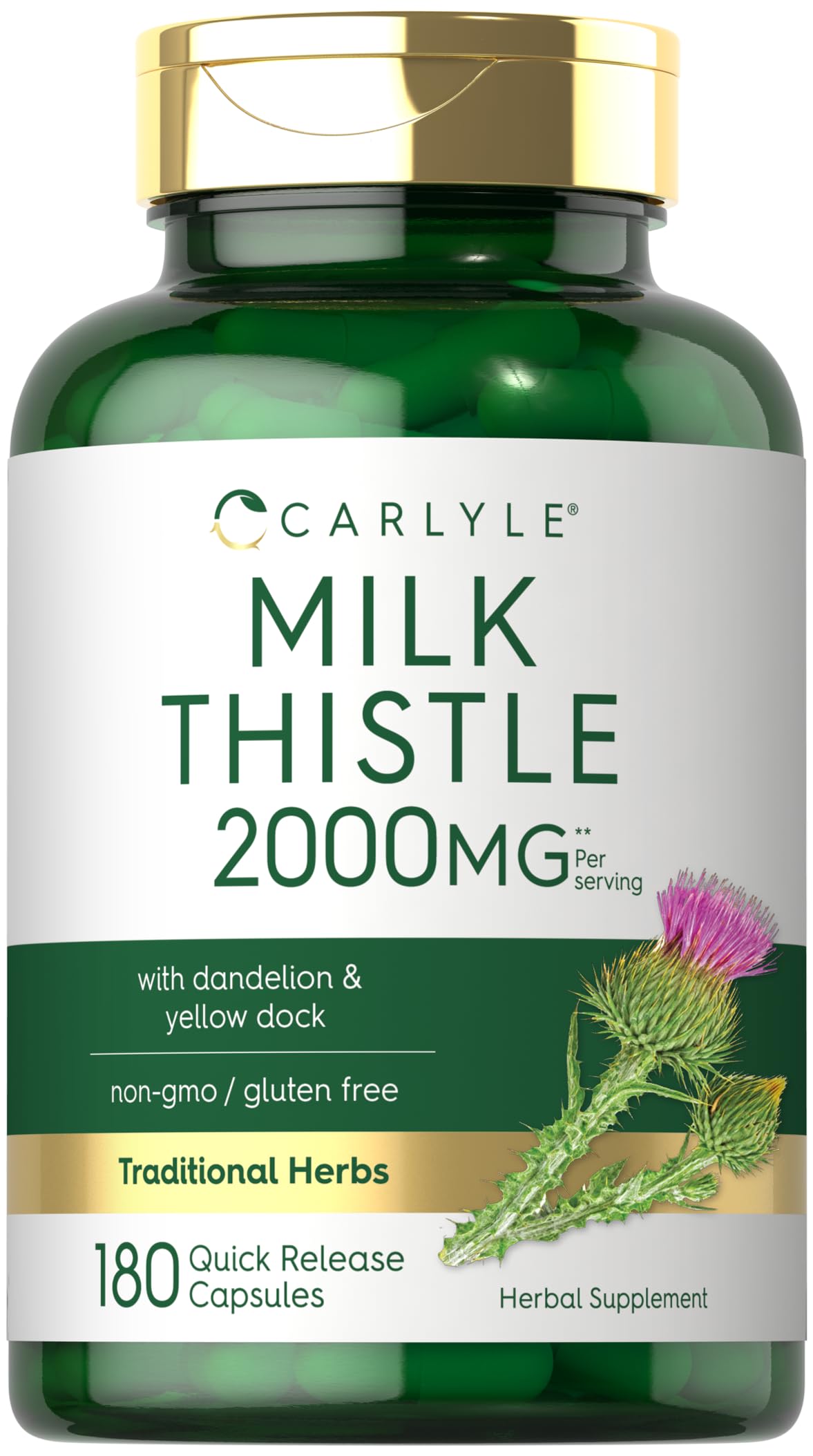 Carlyle Milk Thistle 2000mg – 180 Capsules | Dandelion & Yellow Dock | Non-GMO, Gluten Free