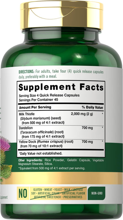 Carlyle Milk Thistle 2000mg – 180 Capsules | Dandelion & Yellow Dock | Non-GMO, Gluten Free