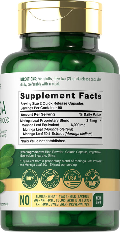 Carlyle Moringa Oleifera 180 Capsules – Non-GMO, Gluten Free Green Superfood (Pack of 2)