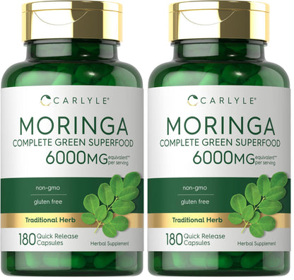 Carlyle Moringa Oleifera 180 Capsules – Non-GMO, Gluten Free Green Superfood (Pack of 2)