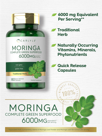 Carlyle Moringa Oleifera 180 Capsules – Non-GMO, Gluten Free Green Superfood (Pack of 2)
