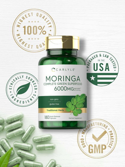 Carlyle Moringa Oleifera 180 Capsules – Non-GMO, Gluten Free Green Superfood (Pack of 2)