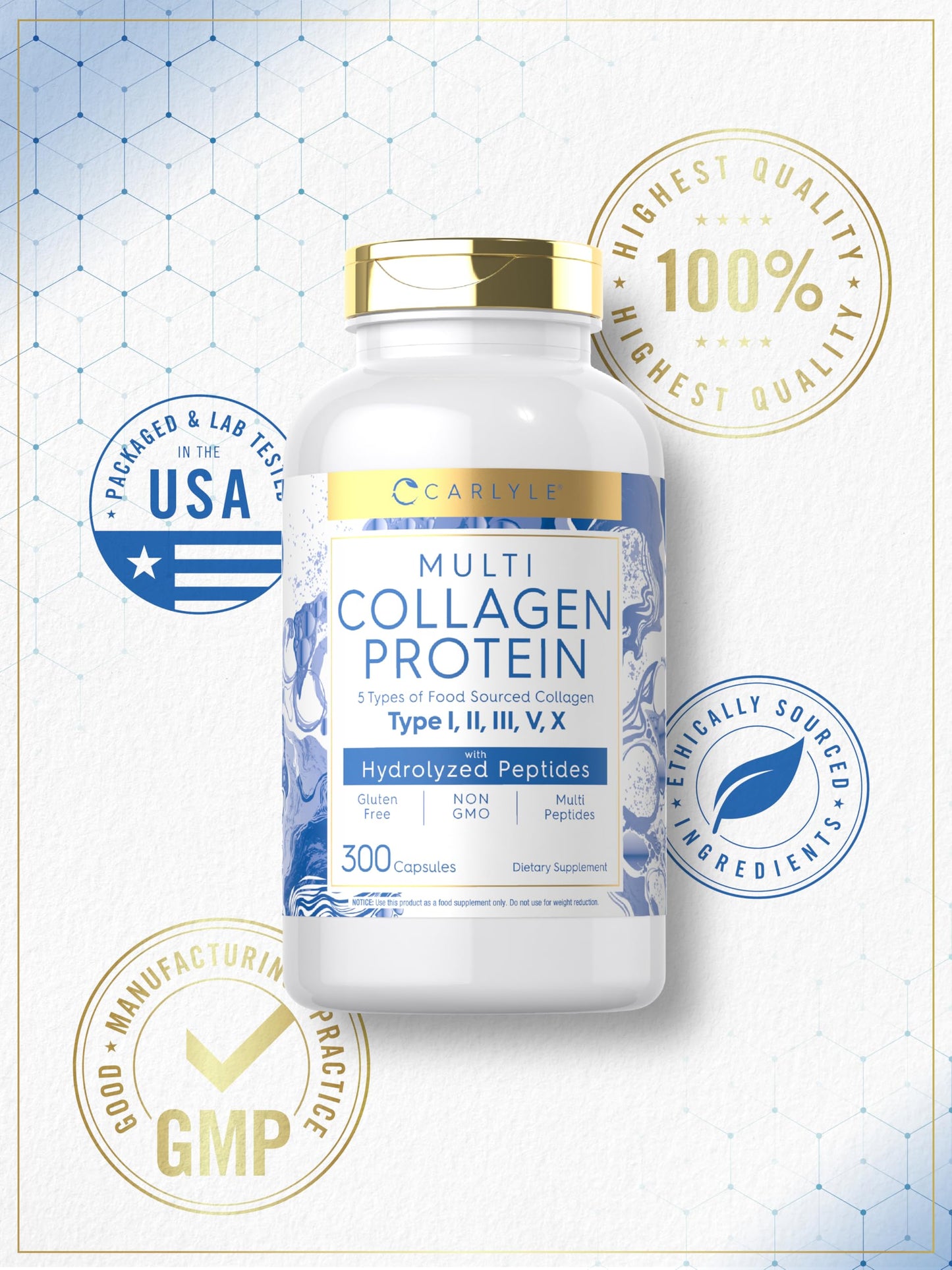 Carlyle Multi Collagen 2000mg Capsules – 300 Count | Keto & Gluten Free