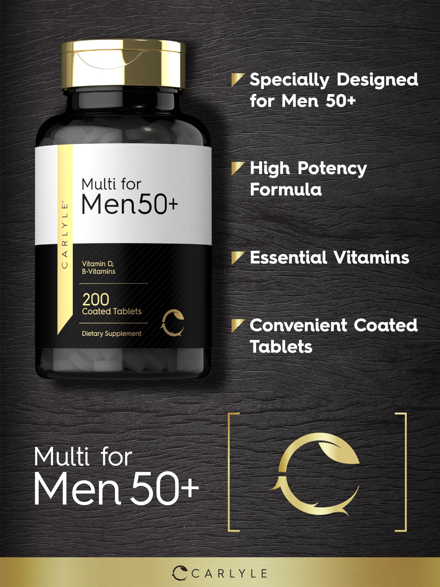 Carlyle Multivitamin for Men 50+ (200 Count) – B Vitamins, Vitamin D, Magnesium & Zinc | Non-GMO & Gluten Free
