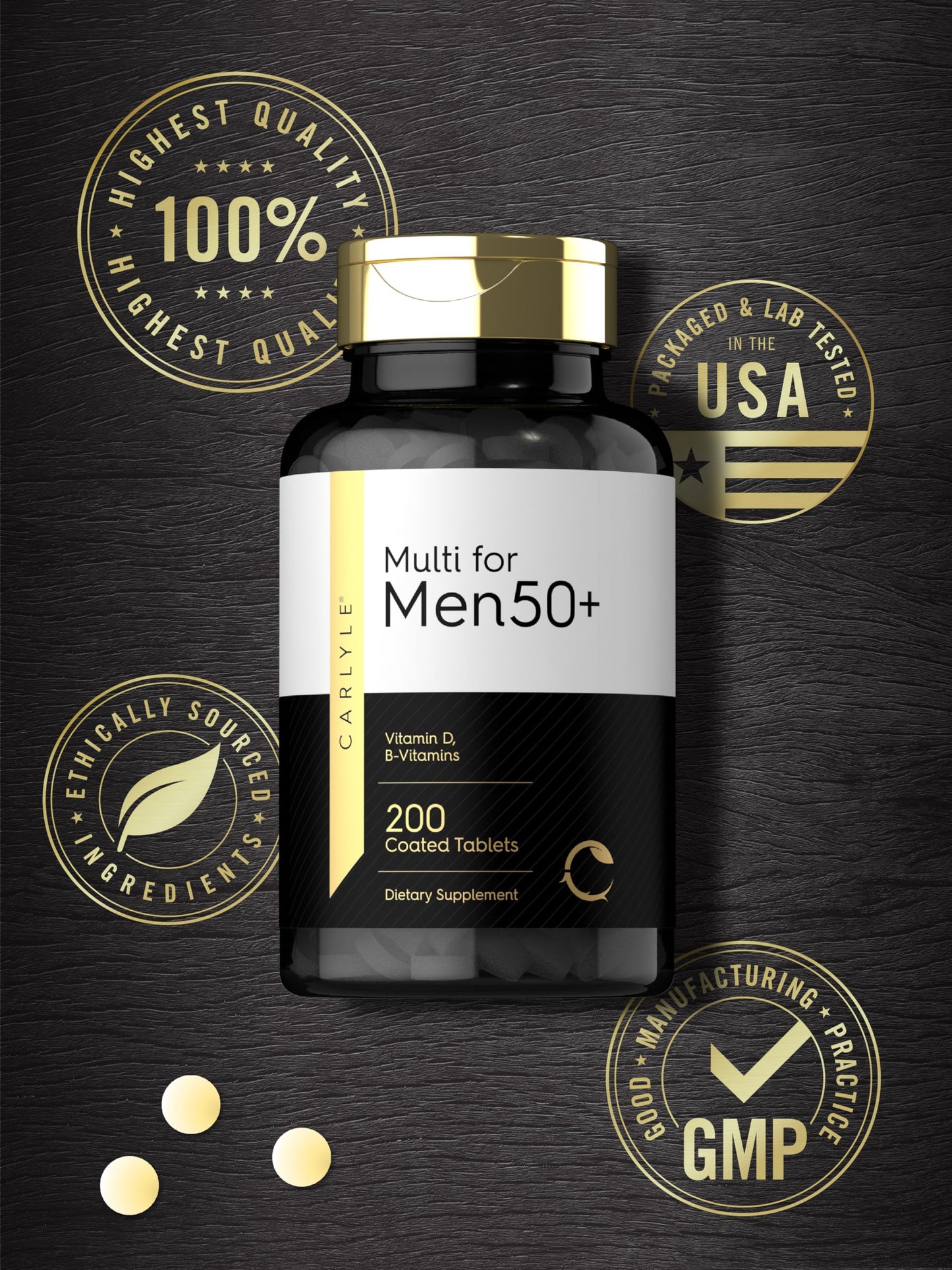 Carlyle Multivitamin for Men 50+ (200 Count) – B Vitamins, Vitamin D, Magnesium & Zinc | Non-GMO & Gluten Free