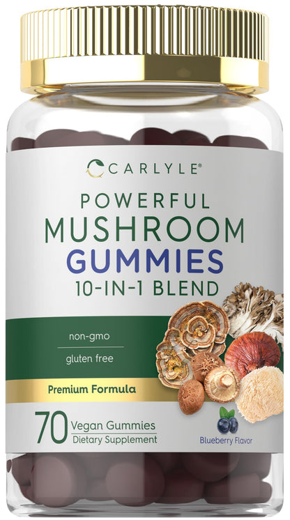 Carlyle Mushroom Supplement Gummies | 70 Vegan Gummies | 10-in-1 Blend | Non-GMO & Gluten Free