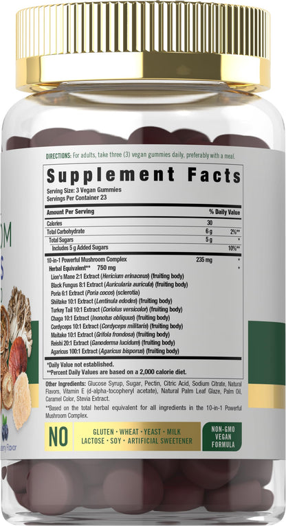 Carlyle Mushroom Supplement Gummies | 70 Vegan Gummies | 10-in-1 Blend | Non-GMO & Gluten Free