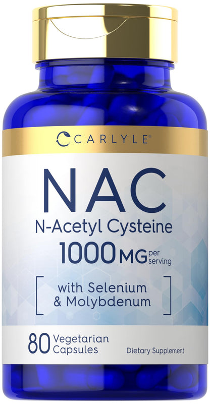 Carlyle NAC 1000mg N-Acetyl Cysteine - 80 Capsules | Vegetarian, Non-GMO, Gluten Free