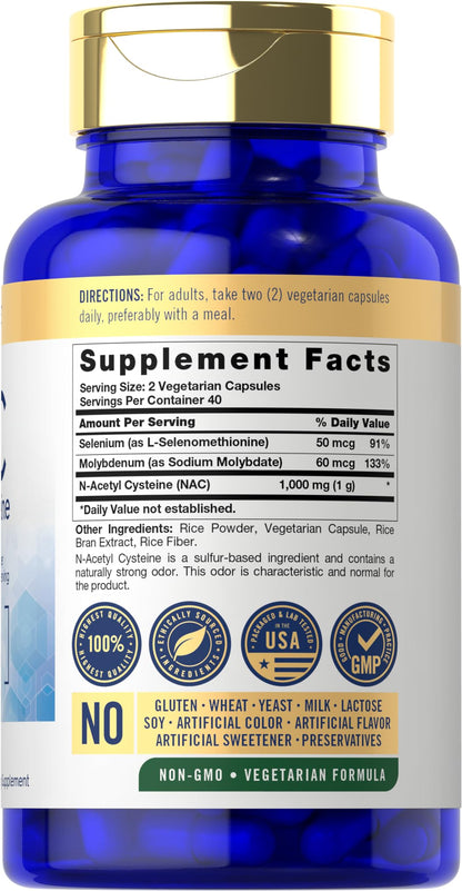 Carlyle NAC 1000mg N-Acetyl Cysteine - 80 Capsules | Vegetarian, Non-GMO, Gluten Free