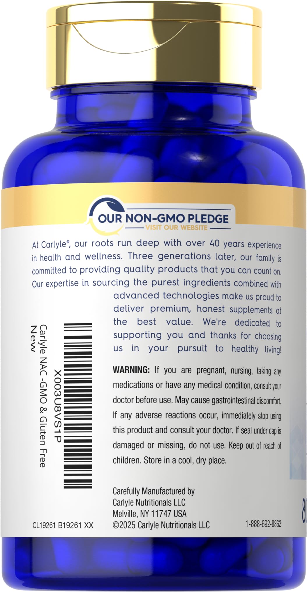 Carlyle NAC 1000mg N-Acetyl Cysteine - 80 Capsules | Vegetarian, Non-GMO, Gluten Free
