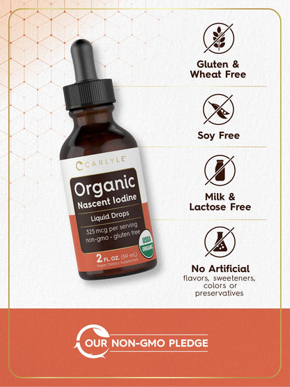 Carlyle Organic Nascent Iodine Liquid Drops – 2 fl oz – Vegan, Non-GMO, Gluten Free