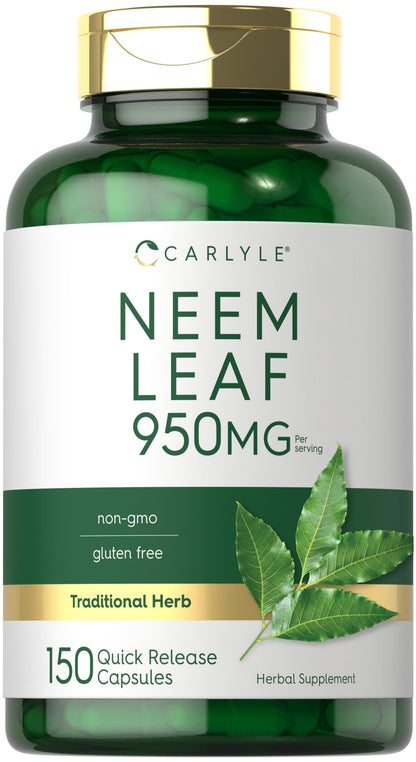 Carlyle Neem Leaf 950mg | 150 Capsules | Non-GMO & Gluten Free | Ayurvedic