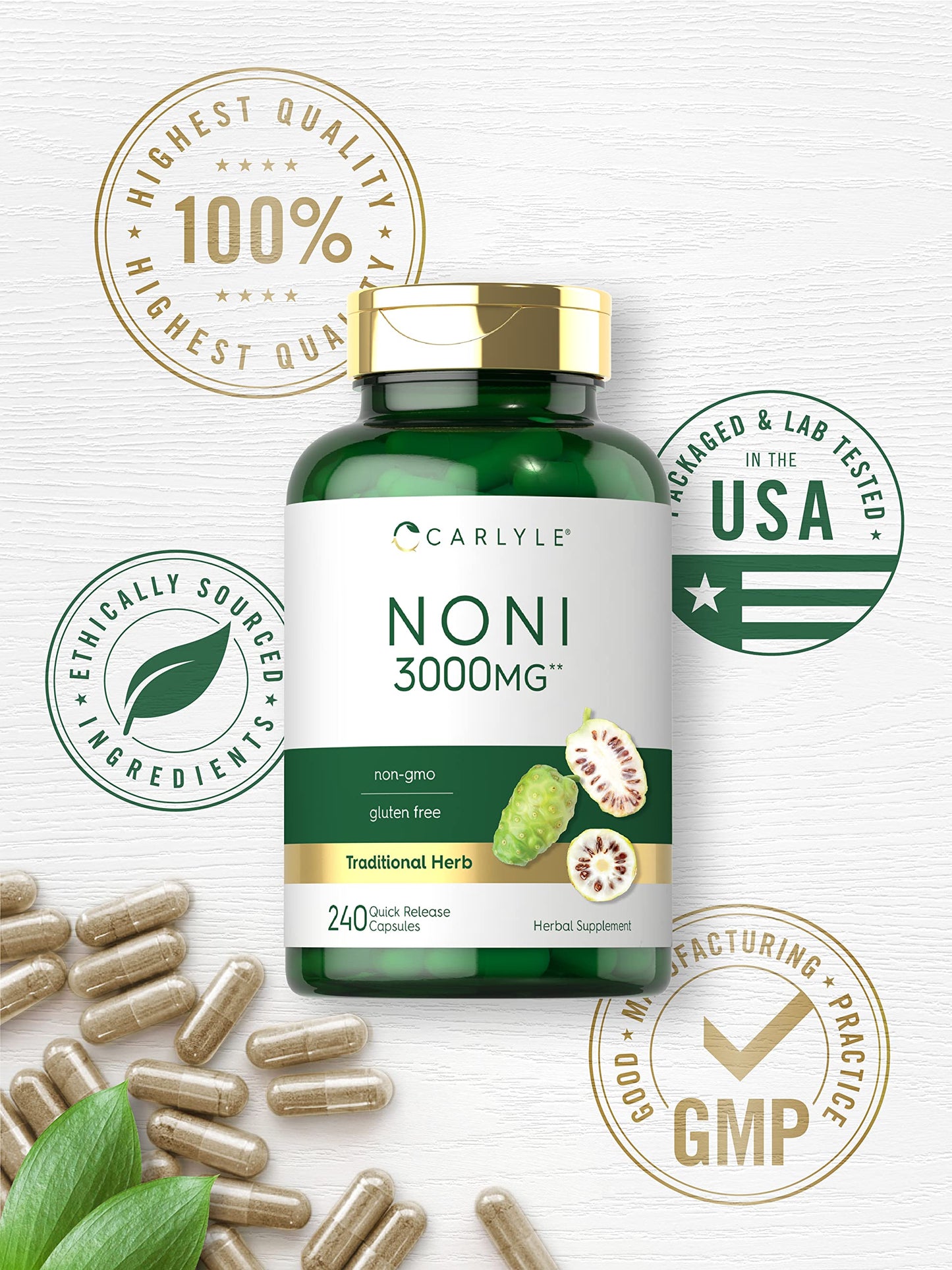 Carlyle Noni Capsules 3000mg – 240 Count | Non-GMO, Gluten Free