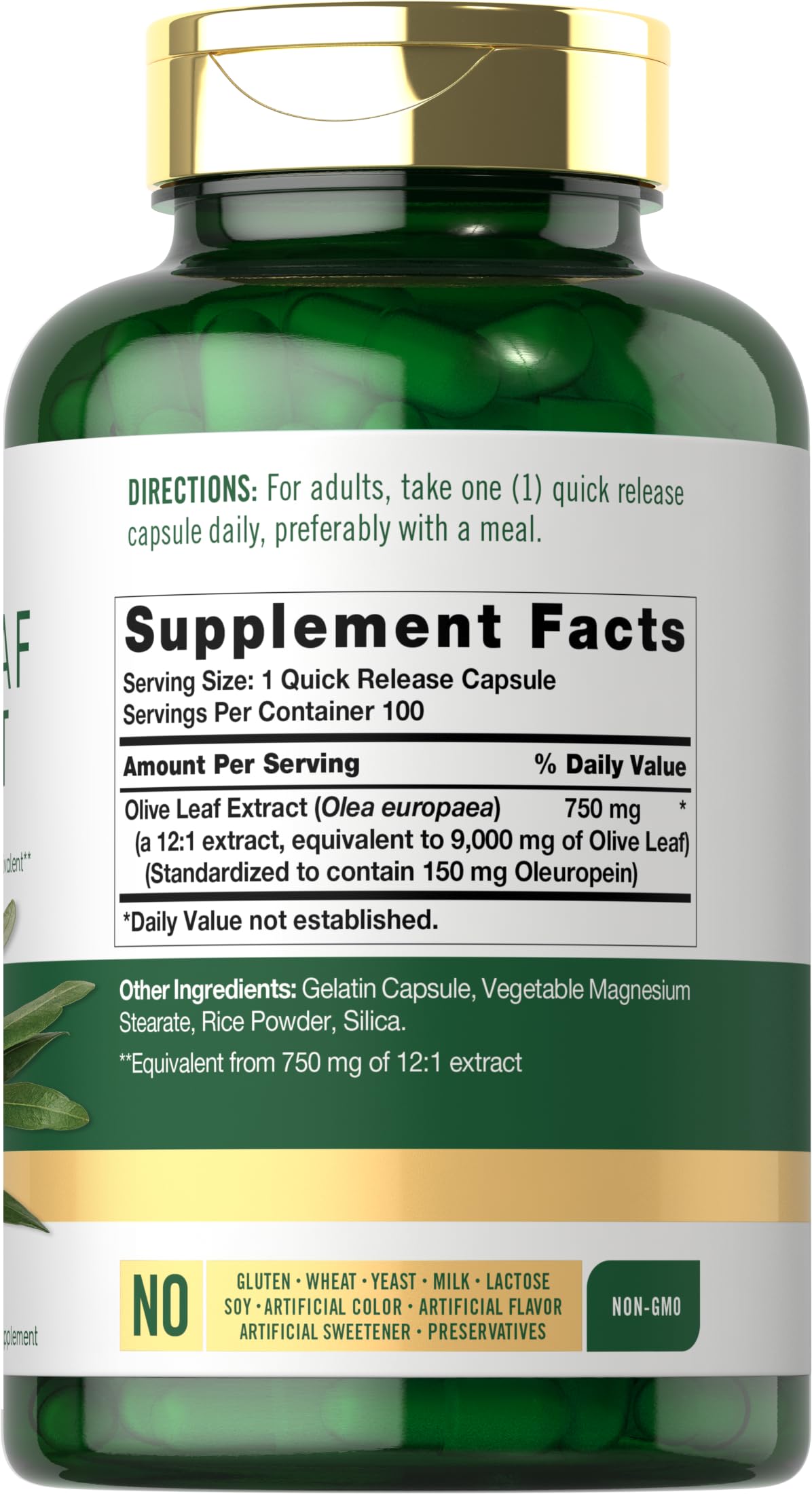 Carlyle Olive Leaf Extract Capsules – 9,000 mg, 100 Count, Non-GMO