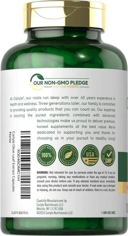 Carlyle Olive Leaf Extract Capsules – 9,000 mg, 100 Count, Non-GMO