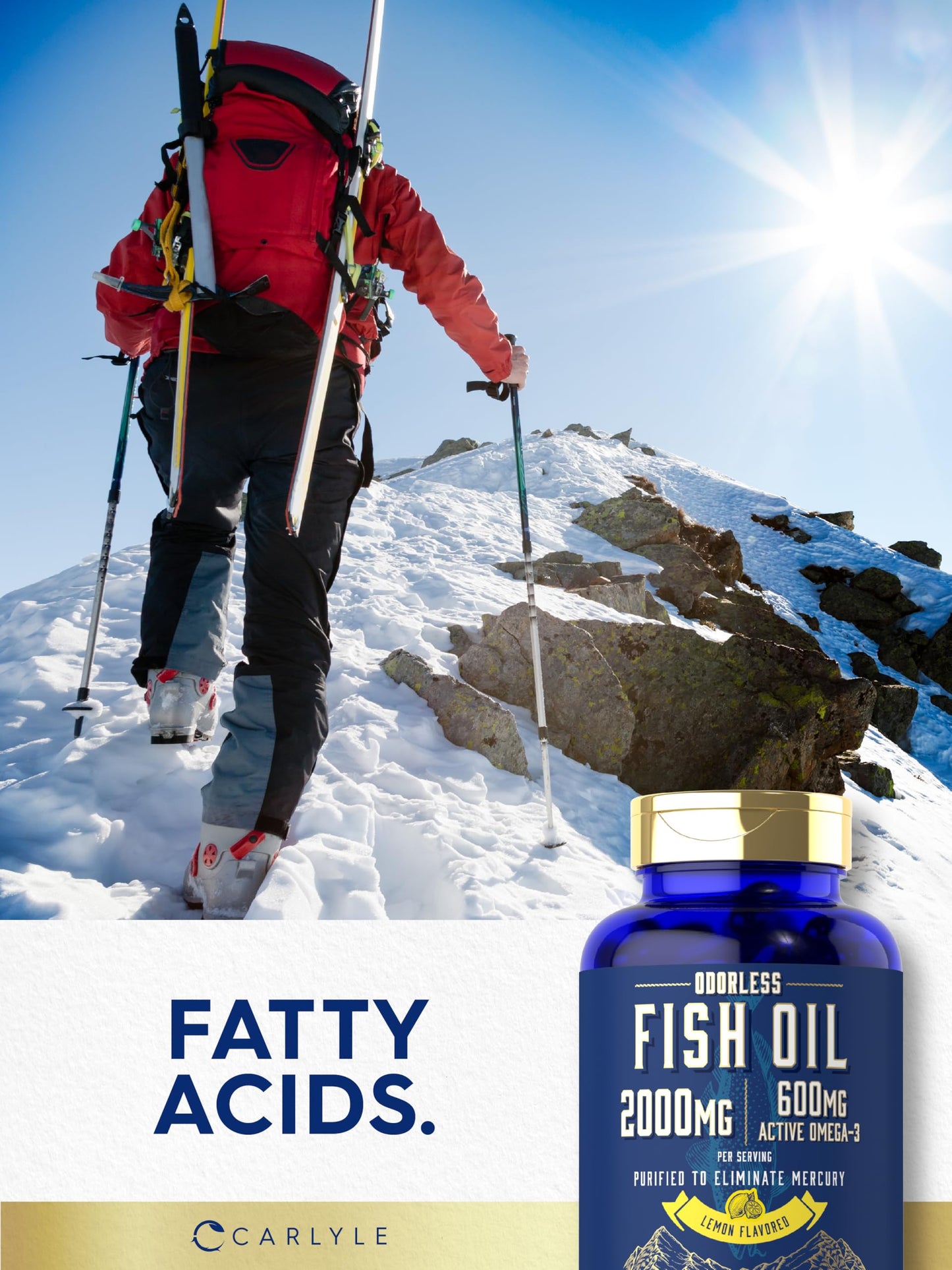 Carlyle Fish Oil 2000mg | Odorless Lemon Softgels | 90 Count | Gluten Free & Non-GMO