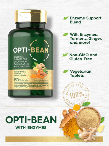 Carlyle Opti-Bean 150 Tablets – Digestive Support Enzyme Blend | Gas & Bloating | Vegetarian, Non-GMO & Gluten Free