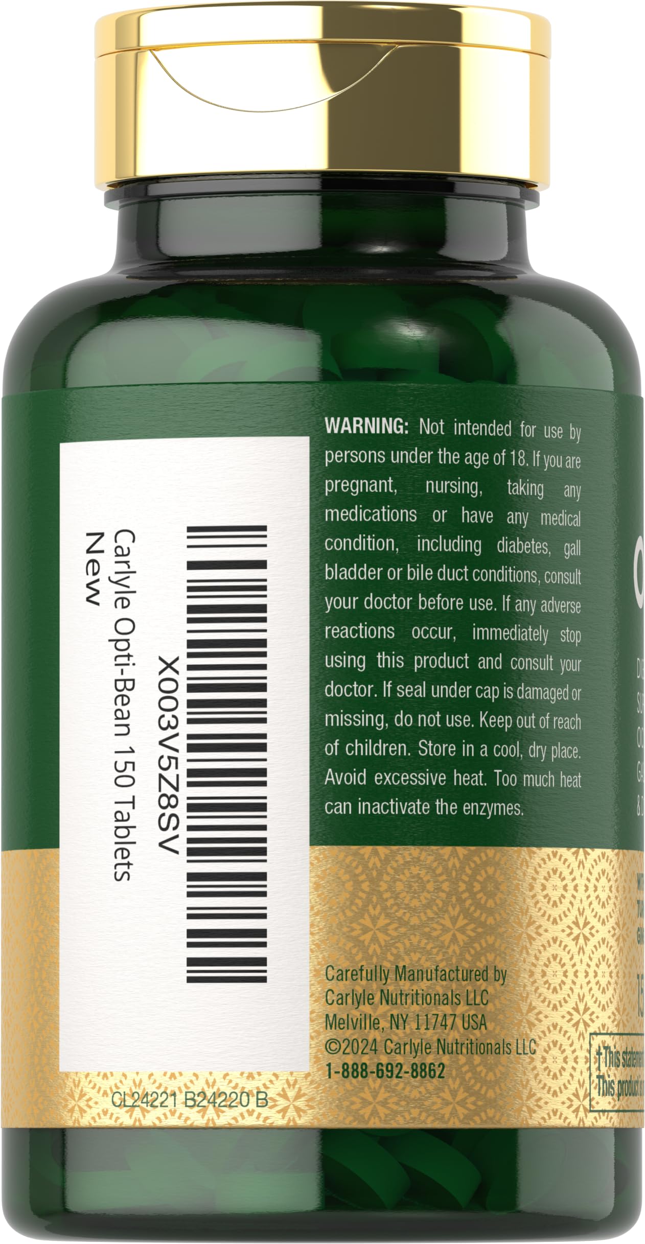 Carlyle Opti-Bean 150 Tablets – Digestive Support Enzyme Blend | Gas & Bloating | Vegetarian, Non-GMO & Gluten Free