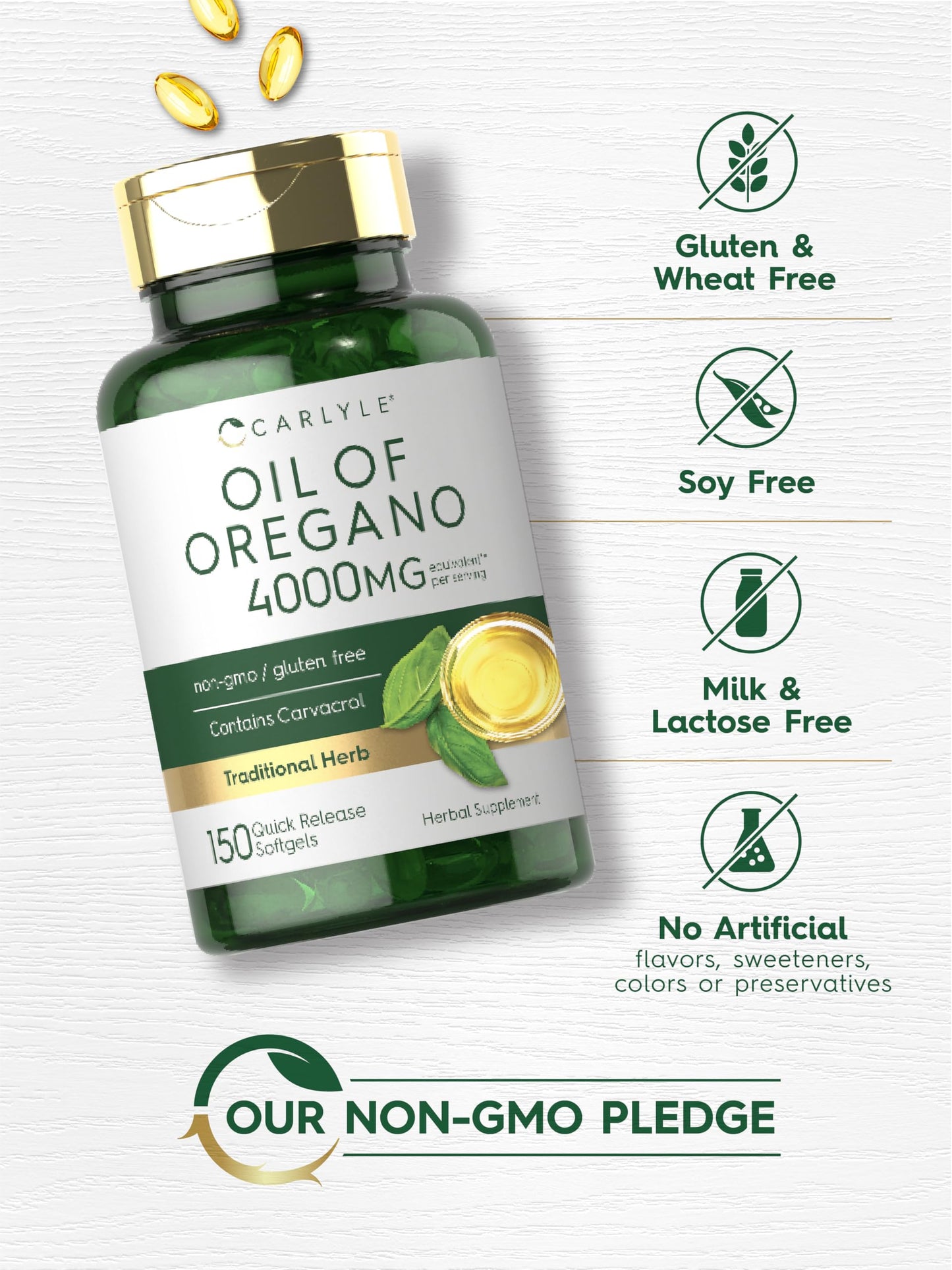 Carlyle Oregano Oil 4000mg - 150 Softgels, Carvacrol, Non-GMO Gluten Free
