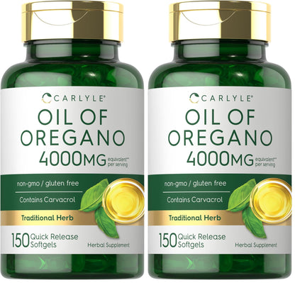 Carlyle Oregano Oil 4000mg Supplement – 150 Softgels | Carvacrol | Non-GMO & Gluten Free | Pack of 2